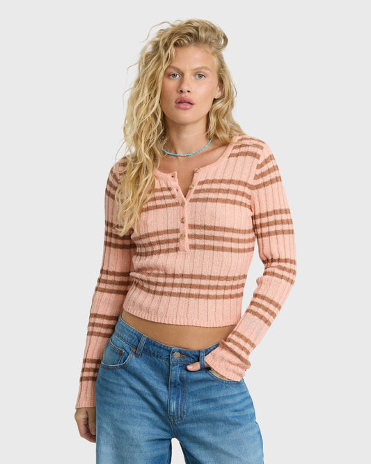 Billabong Women's Ziggy V-Neck Sweater - Pale Peach