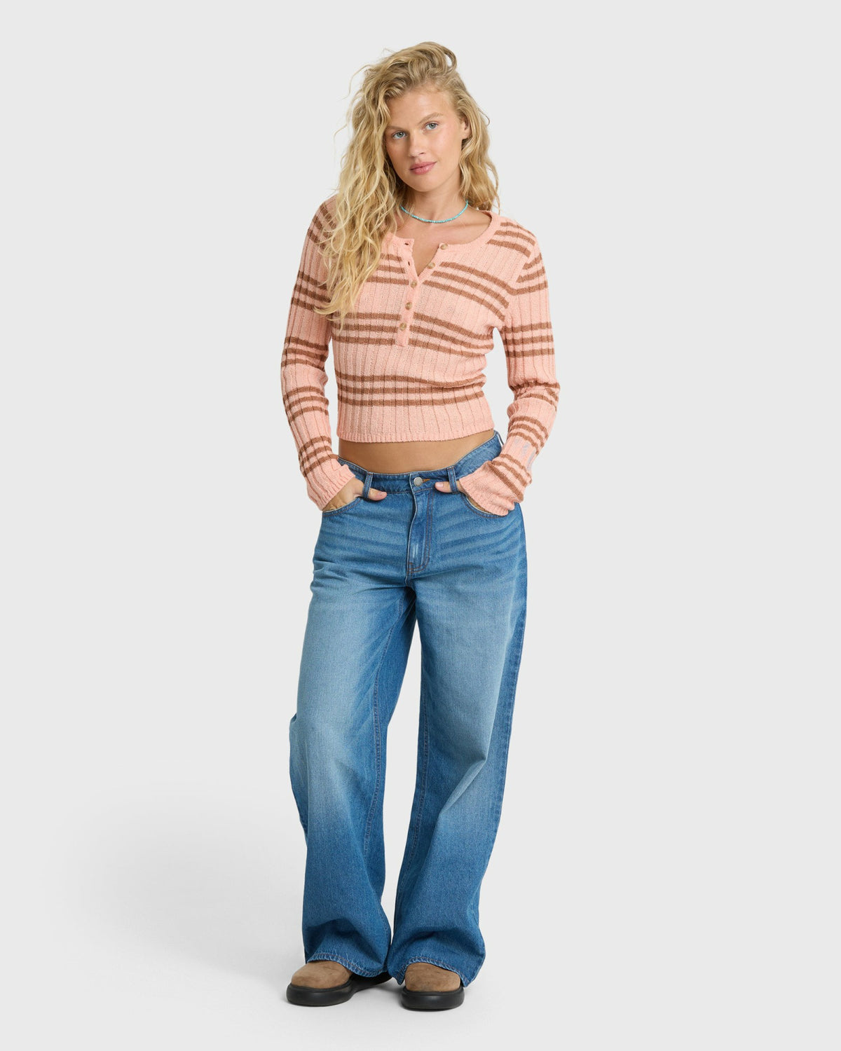 Billabong Women's Ziggy V-Neck Sweater - Pale Peach