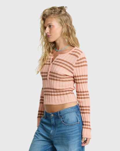 Billabong Women's Ziggy V-Neck Sweater - Pale Peach