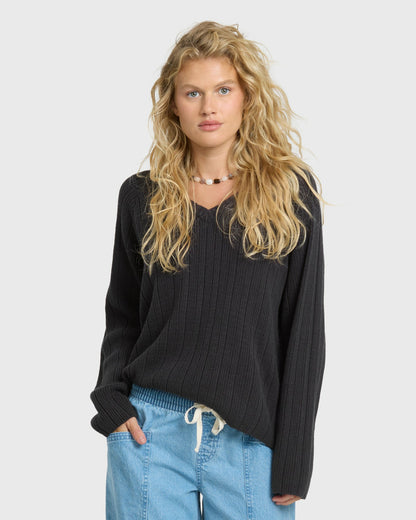 Billabong Women's Dallas V-Neck Sweater - Black Sands