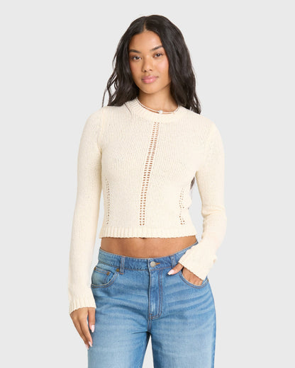 Billabong Women's Sweet Clare Crewneck Sweater - White Cap