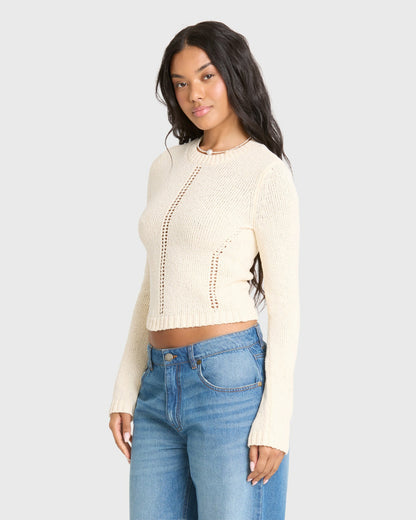 Billabong Women's Sweet Clare Crewneck Sweater - White Cap