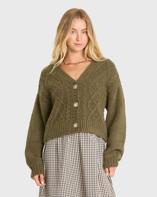 Billabong Women's August V-Neck Cardigan Sweater - Canteen