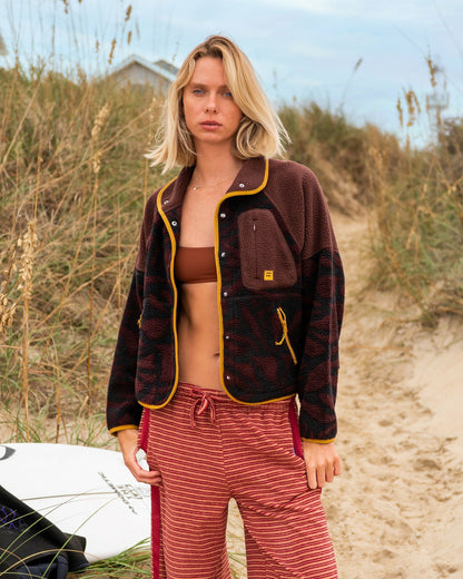 Billabong Women's A\/Div Popoyo Snap Up Sherpa Fleece Jacket - Teak