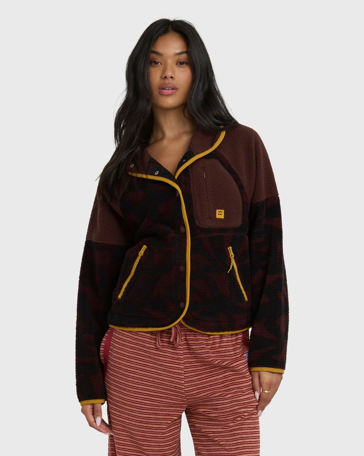 Billabong Women's A\/Div Popoyo Snap Up Sherpa Fleece Jacket - Teak