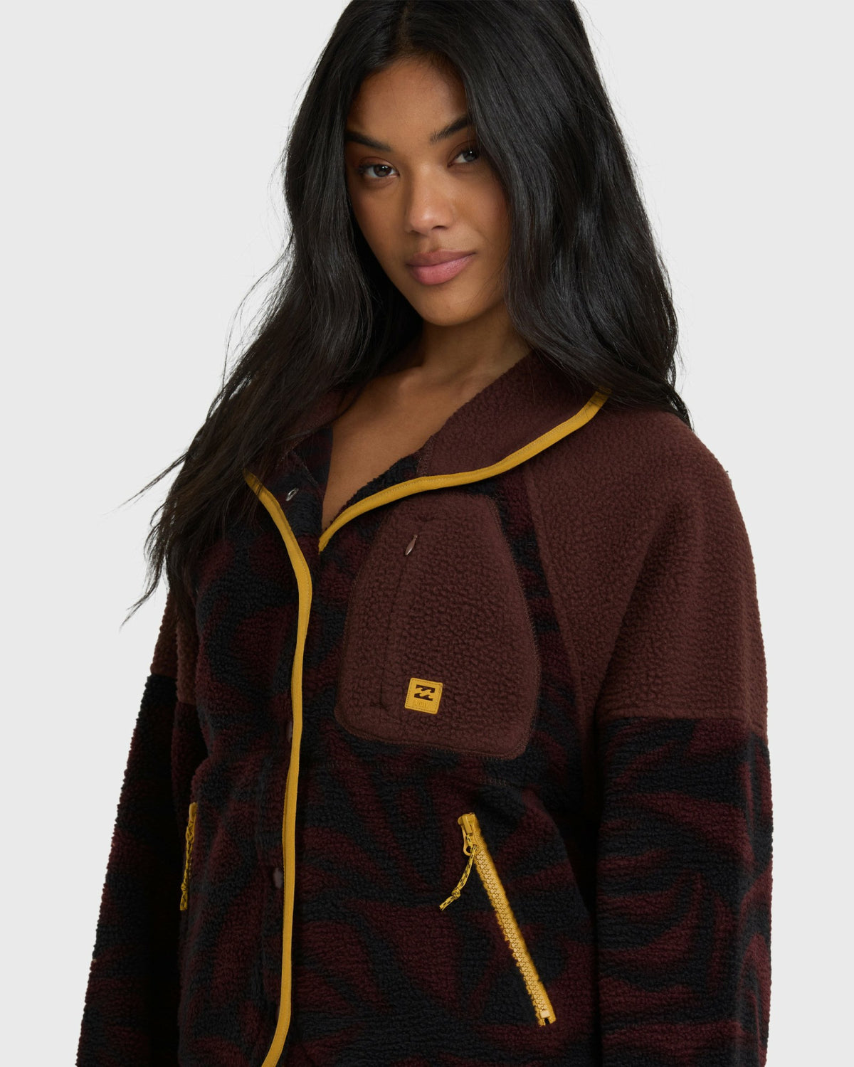 Billabong Women's A\/Div Popoyo Snap Up Sherpa Fleece Jacket - Teak