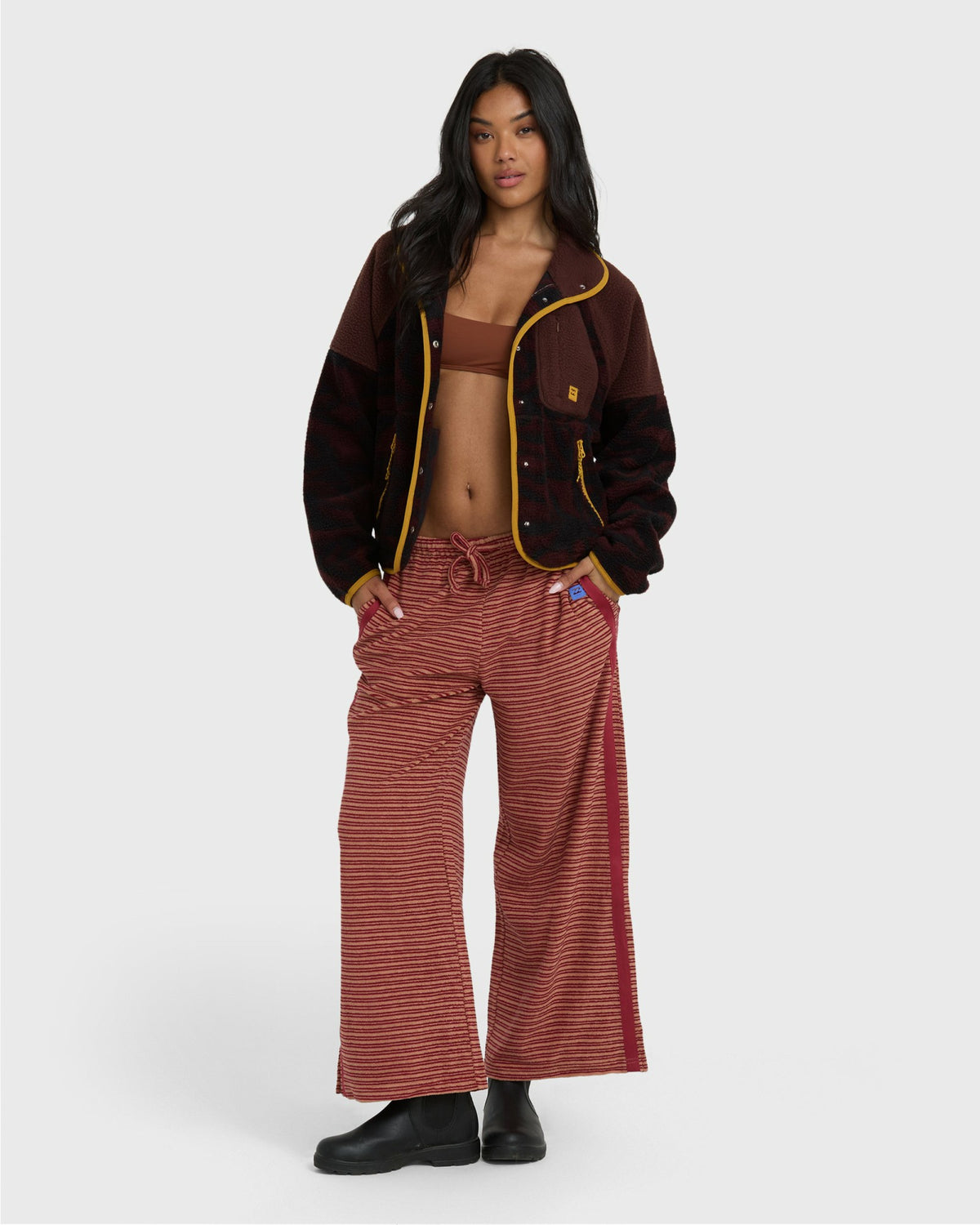Billabong Women's A\/Div Popoyo Snap Up Sherpa Fleece Jacket - Teak