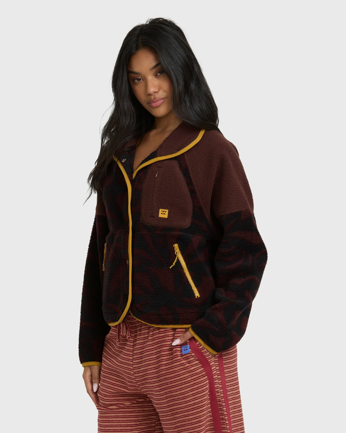 Billabong Women's A\/Div Popoyo Snap Up Sherpa Fleece Jacket - Teak