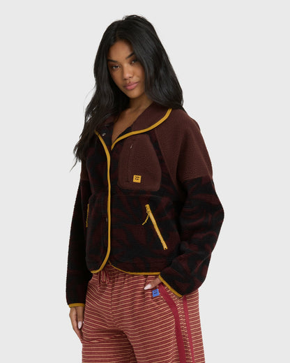 Billabong Women's A\/Div Popoyo Snap Up Sherpa Fleece Jacket - Teak