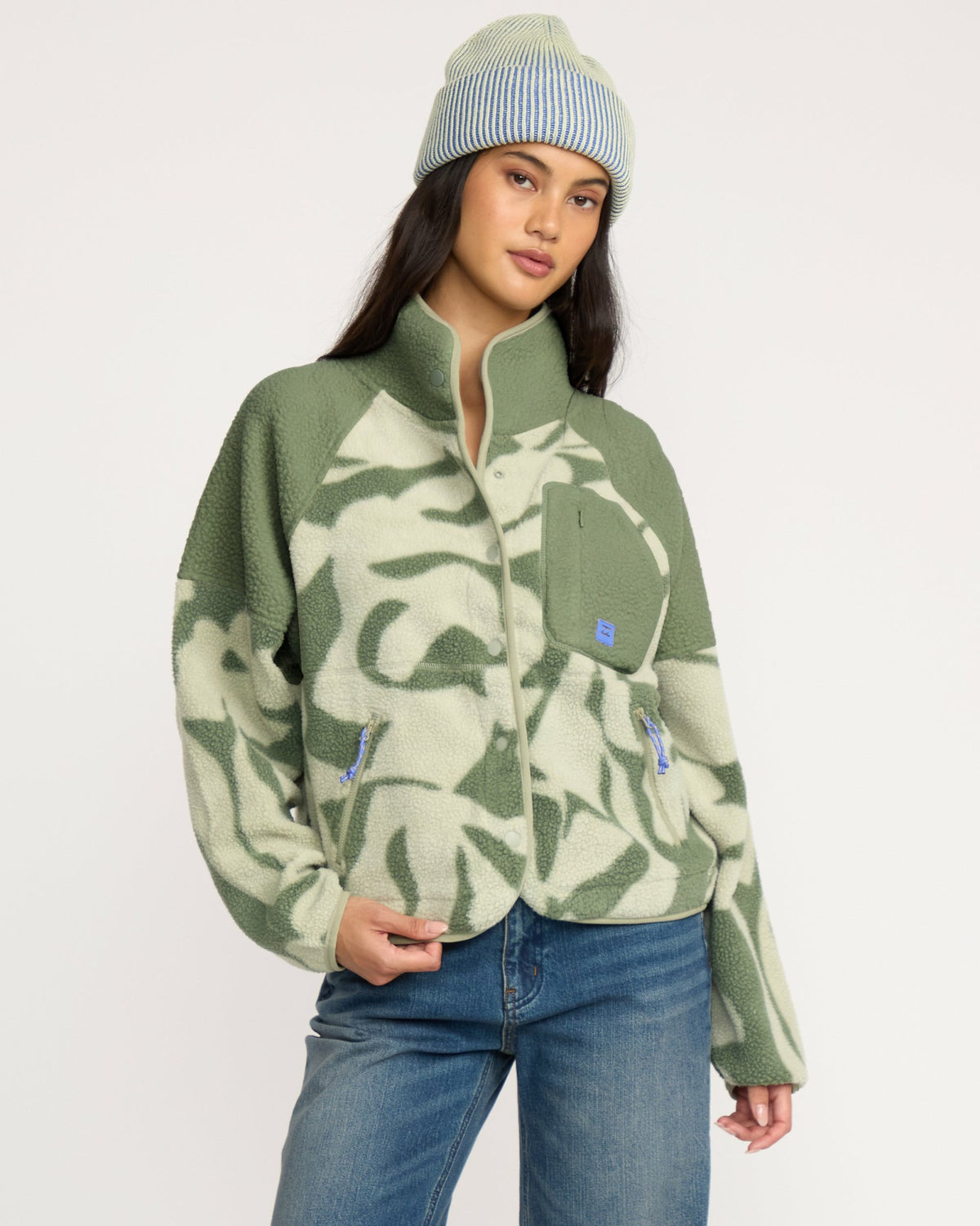 Billabong Women's A\/Div Popoyo Snap Up Sherpa Fleece Jacket - Seagrass