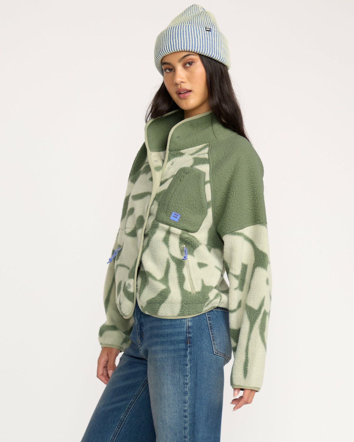 Billabong Women's A\/Div Popoyo Snap Up Sherpa Fleece Jacket - Seagrass