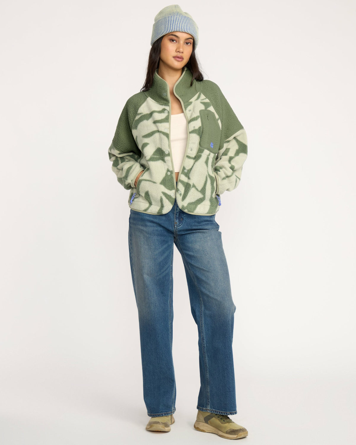 Billabong Women's A\/Div Popoyo Snap Up Sherpa Fleece Jacket - Seagrass