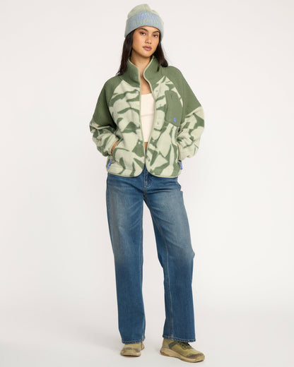 Billabong Women's A\/Div Popoyo Snap Up Sherpa Fleece Jacket - Seagrass