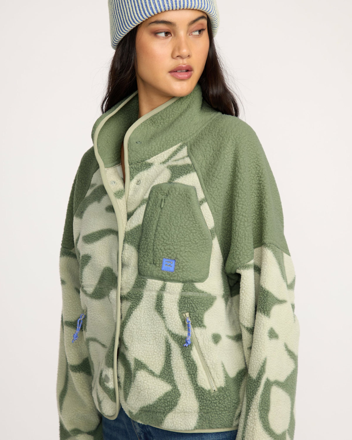 Billabong Women's A\/Div Popoyo Snap Up Sherpa Fleece Jacket - Seagrass