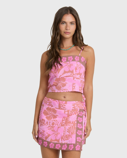 Billabong Women's Sun Faded Yarn-Dyed Wrap Mini Skirt - Party Pink