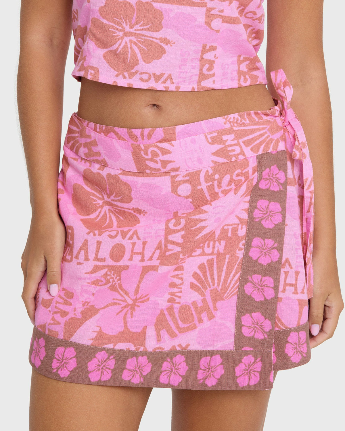 Billabong Women's Sun Faded Yarn-Dyed Wrap Mini Skirt - Party Pink