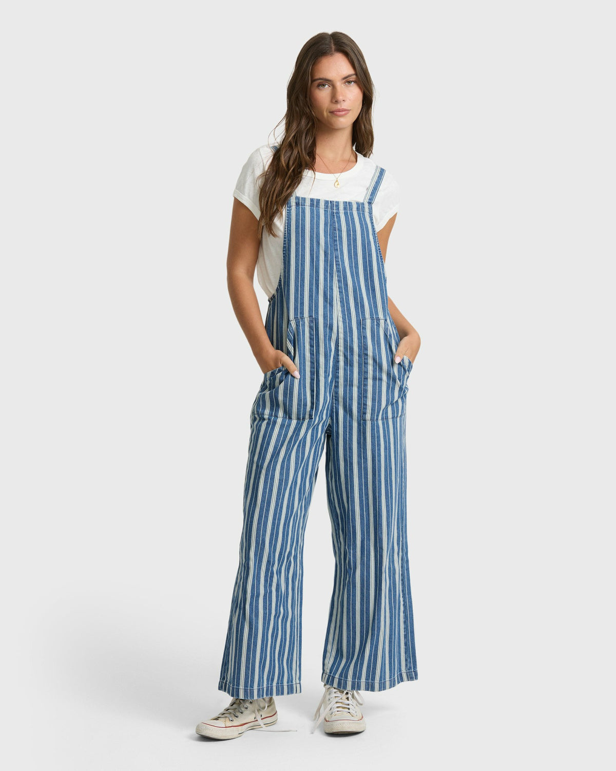 Billabong Women's Pacific Time Saltwashed Stripe Jumpsuit - Blue Smoke