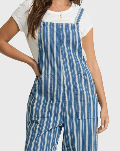 Billabong Women's Pacific Time Saltwashed Stripe Jumpsuit - Blue Smoke