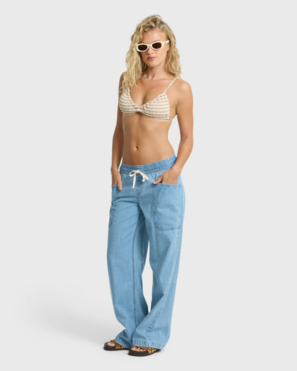 Billabong Women's Zonte Elastic Waist Saltwashed Denim Pants - Sea Blue