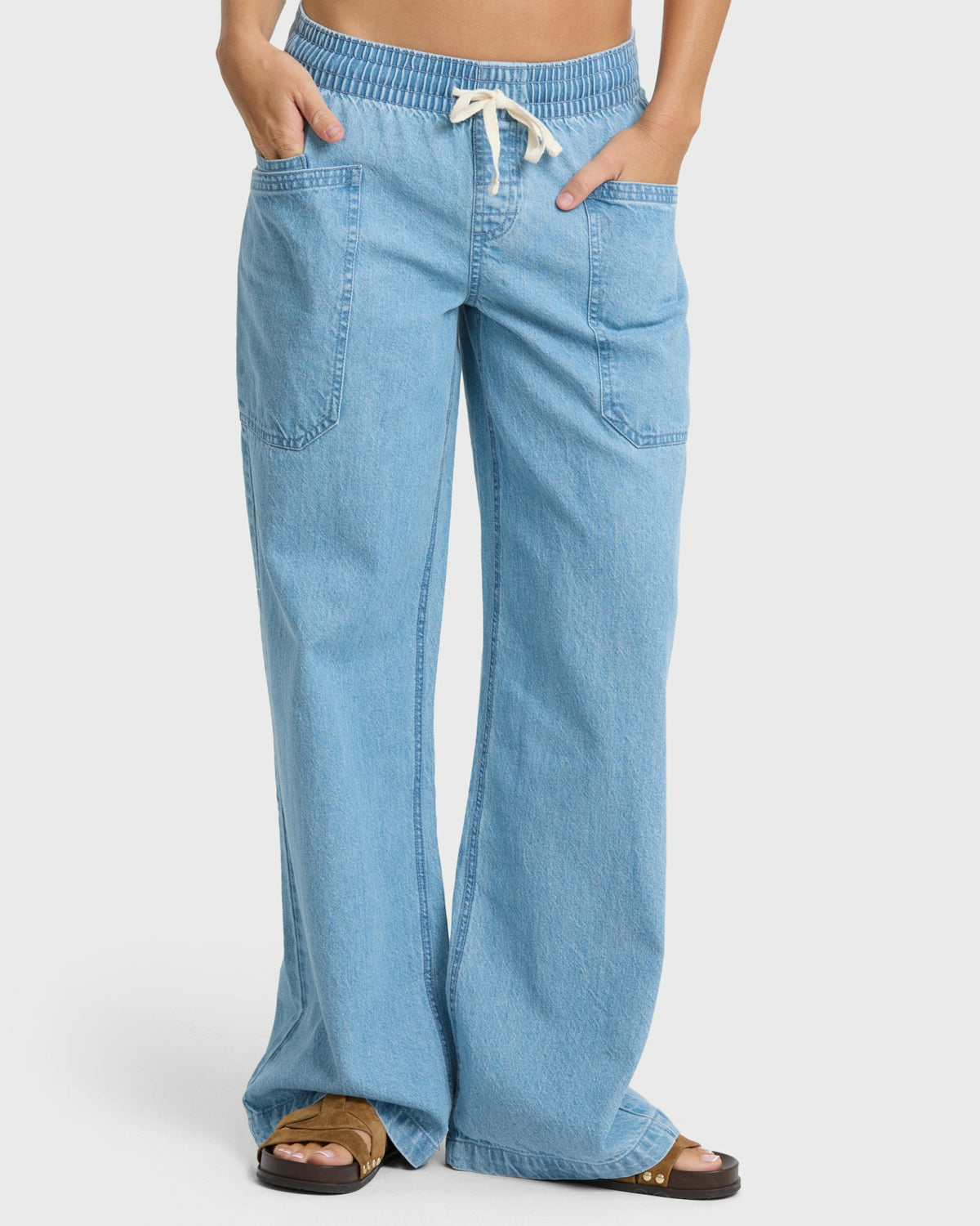 Billabong Women's Zonte Elastic Waist Saltwashed Denim Pants - Sea Blue