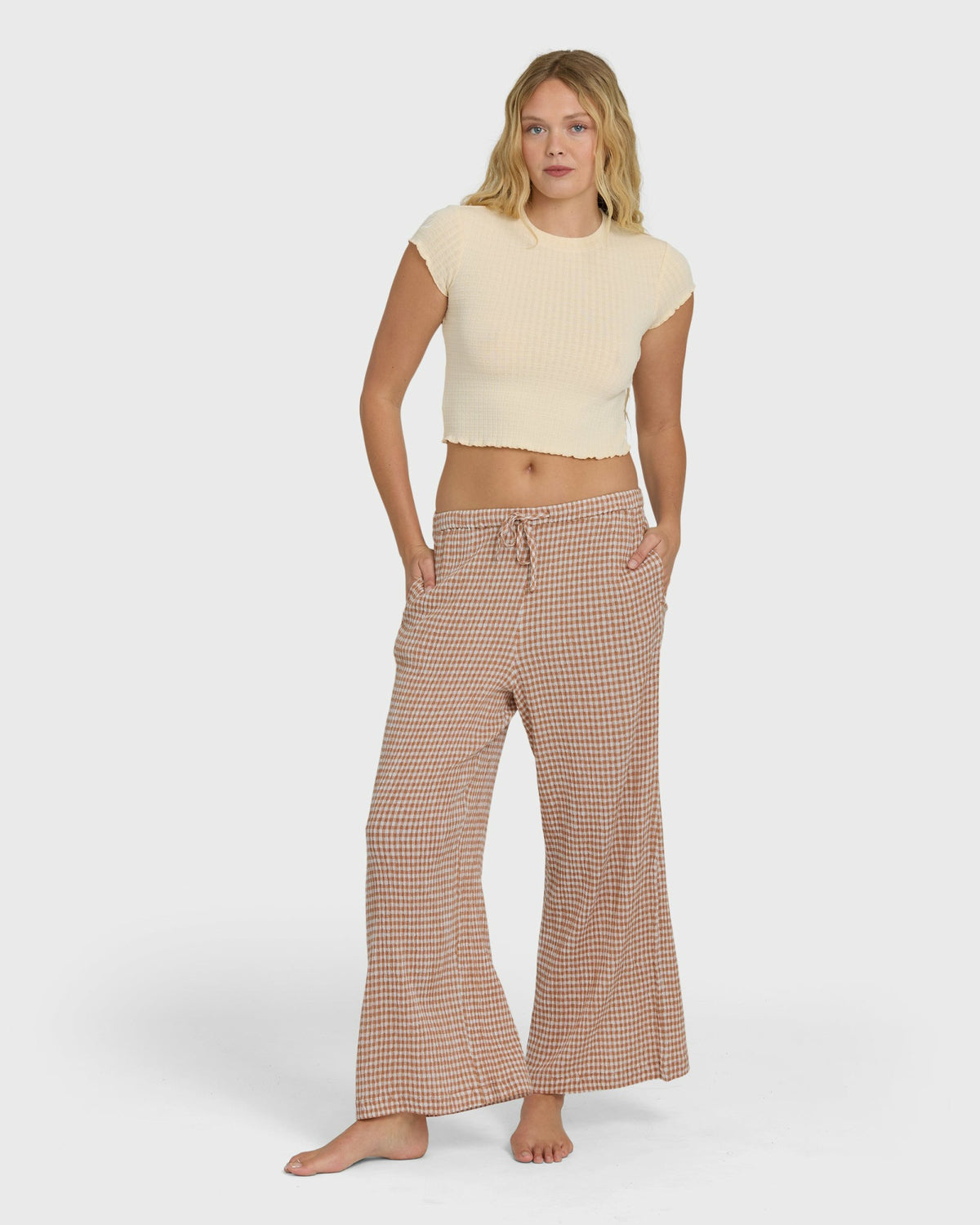 Billabong Women's Wanderer Bitty Check Pants - Sugar Almond