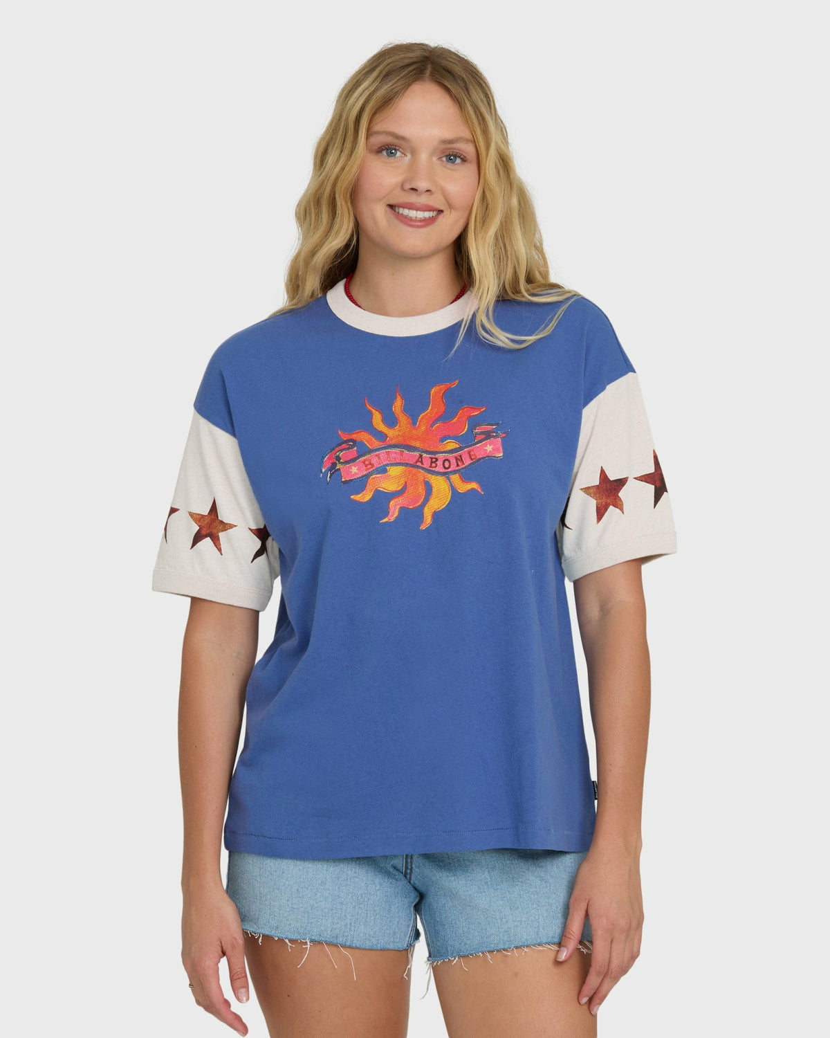 Billabong Women's Tropics Co Ringer Short Sleeve Knit T-Shirt - Dutch Blue