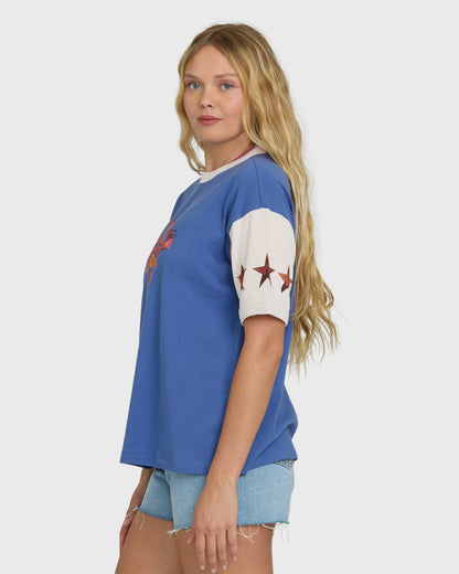Billabong Women's Tropics Co Ringer Short Sleeve Knit T-Shirt - Dutch Blue