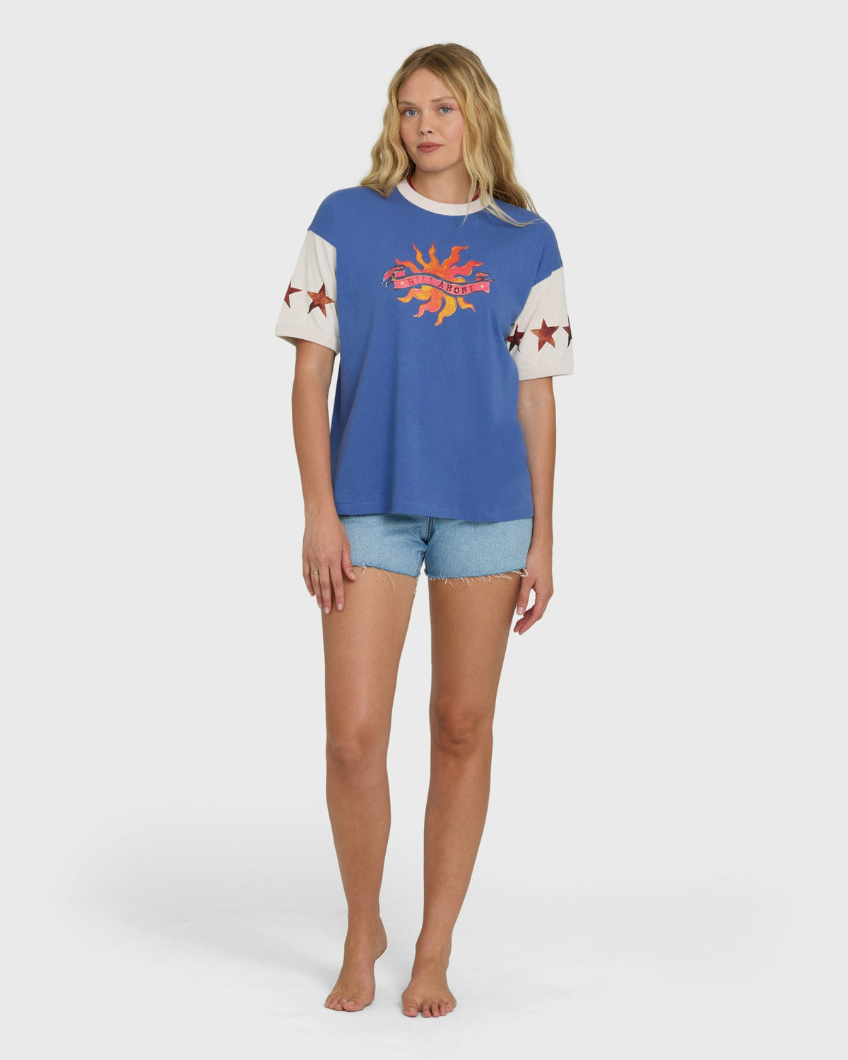 Billabong Women's Tropics Co Ringer Short Sleeve Knit T-Shirt - Dutch Blue