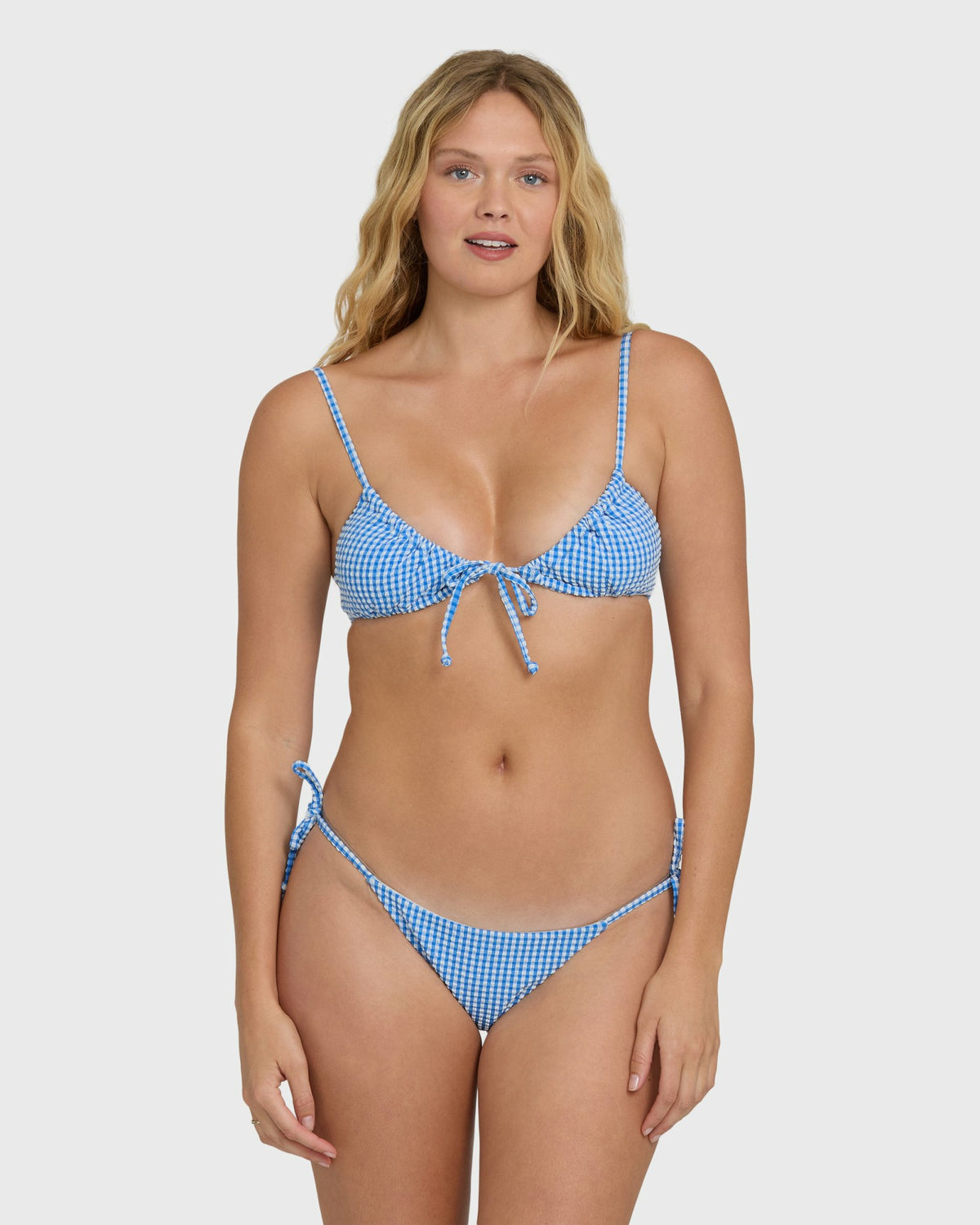 Billabong Women's Mini Wave Check Tie-Side Tanga Bikini Bottoms - True Blue