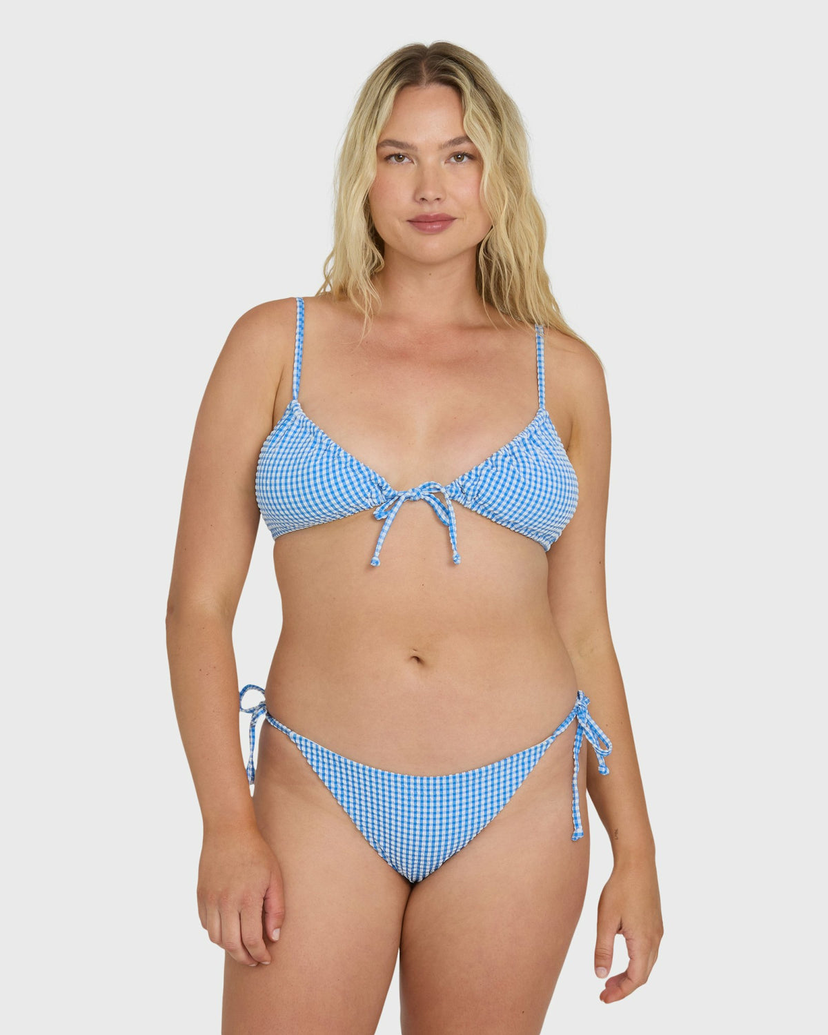 Billabong Women's Mini Wave Check Tie-Side Tanga Bikini Bottoms - True Blue