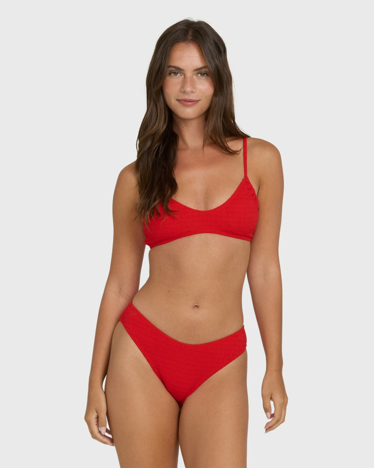 Billabong Women's Rising Tide Ruched V Bralette Bikini Top - Fiesta Red