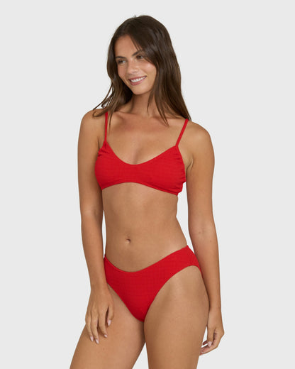 Billabong Women's Rising Tide Ruched V Bralette Bikini Top - Fiesta Red
