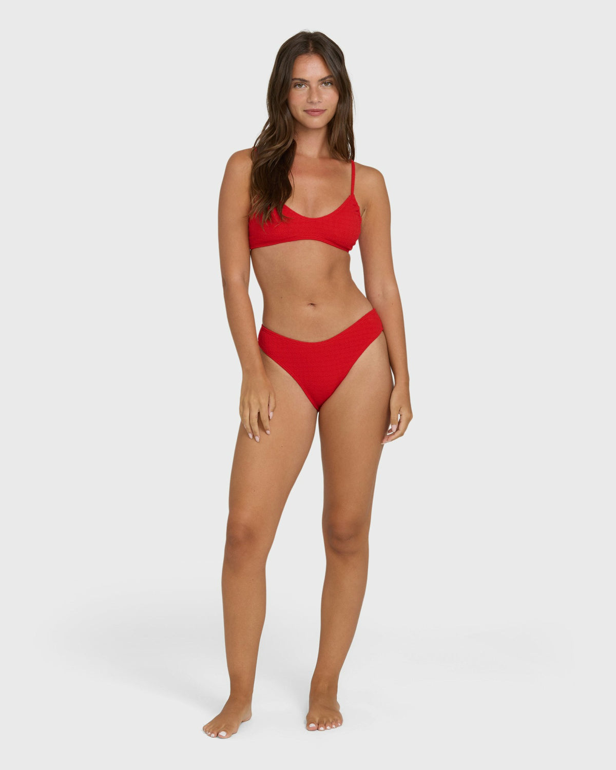 Billabong Women's Rising Tide Ruched V Bralette Bikini Top - Fiesta Red