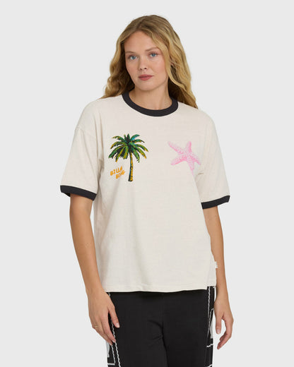 Billabong Women's Fun Paradise Short Sleeve Cotton T-Shirt - White Cap