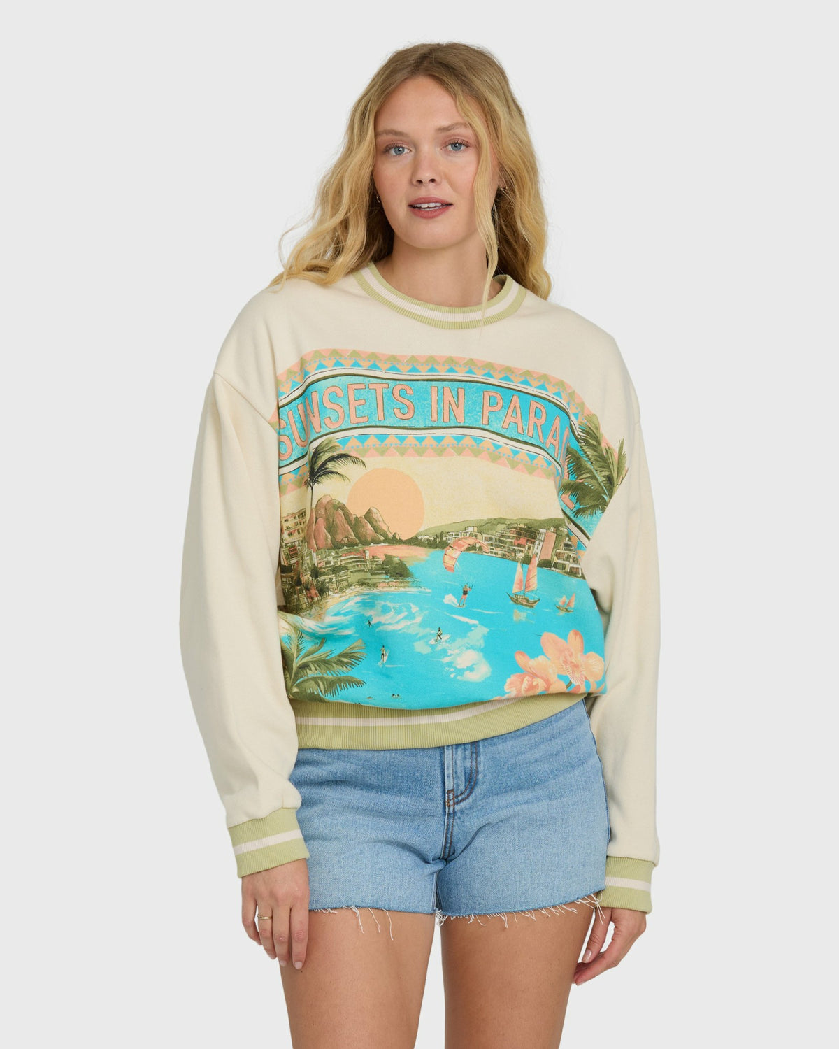 Billabong Women's Summer Dreams Kendal Crewneck Sweatshirt - White Cap