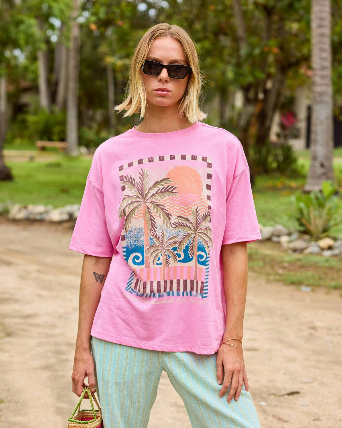 Billabong Women's Feel The Heat Short Sleeve Knit T-Shirt - Party Pink