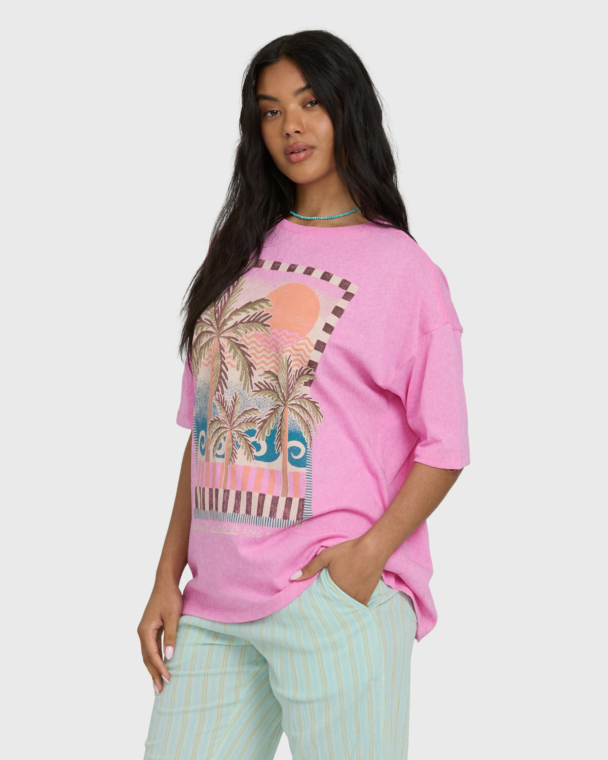 Billabong Women's Feel The Heat Short Sleeve Knit T-Shirt - Party Pink