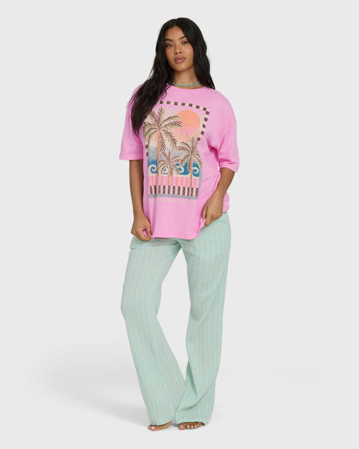 Billabong Women's Feel The Heat Short Sleeve Knit T-Shirt - Party Pink