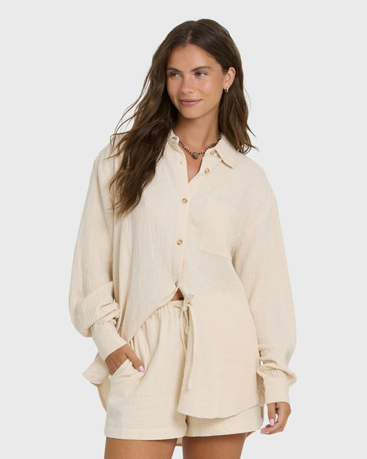 Billabong Women's Wanderer Long Sleeve Woven Shirt - Dove