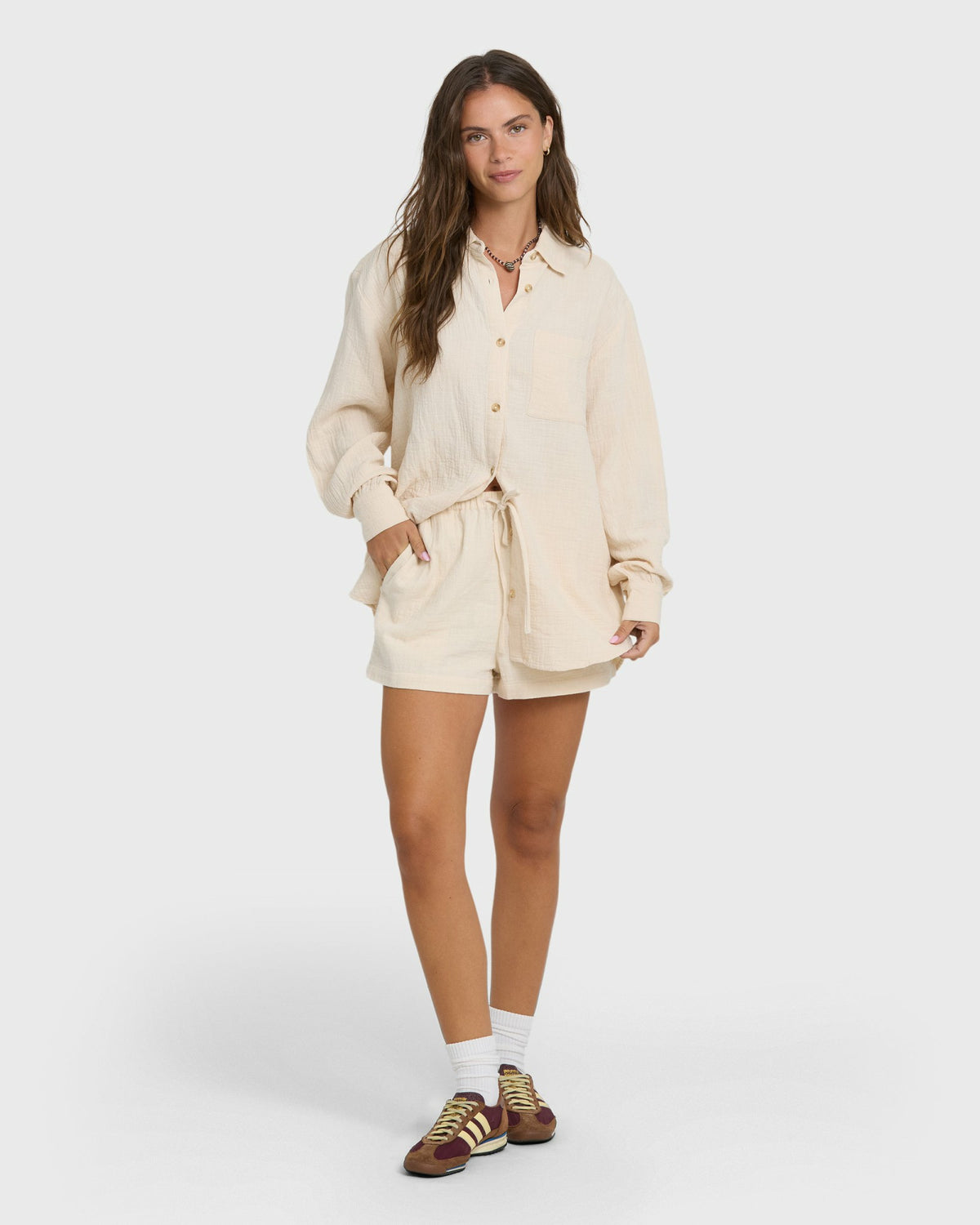 Billabong Women's Wanderer Long Sleeve Woven Shirt - Dove