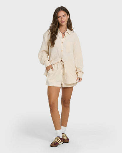 Billabong Women's Wanderer Long Sleeve Woven Shirt - Dove