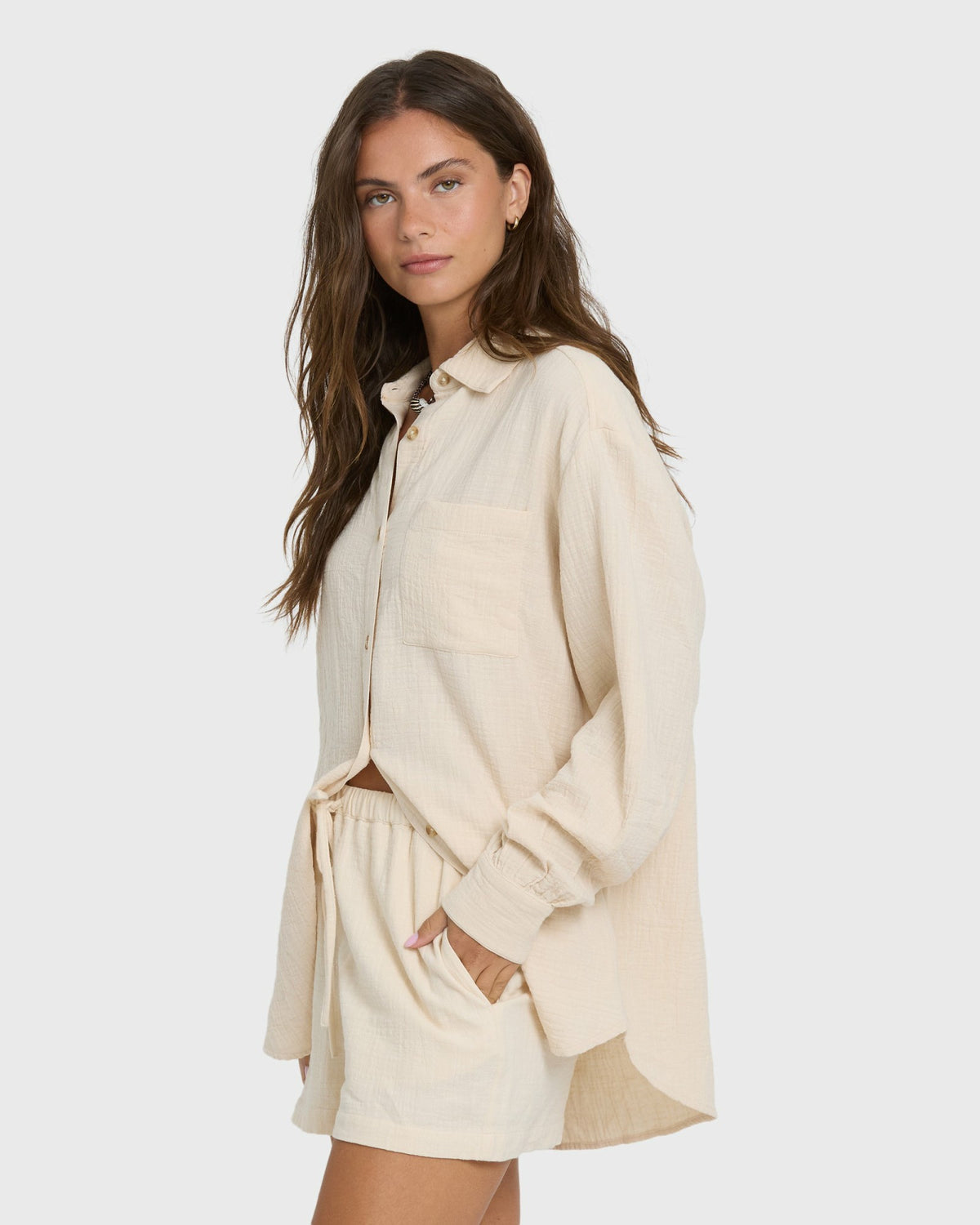 Billabong Women's Wanderer Long Sleeve Woven Shirt - Dove