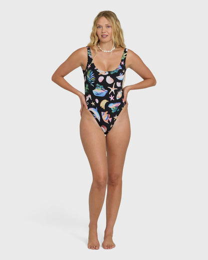 Billabong Women's Party Wave Tanker One Piece Swimsuit - Black Pebble