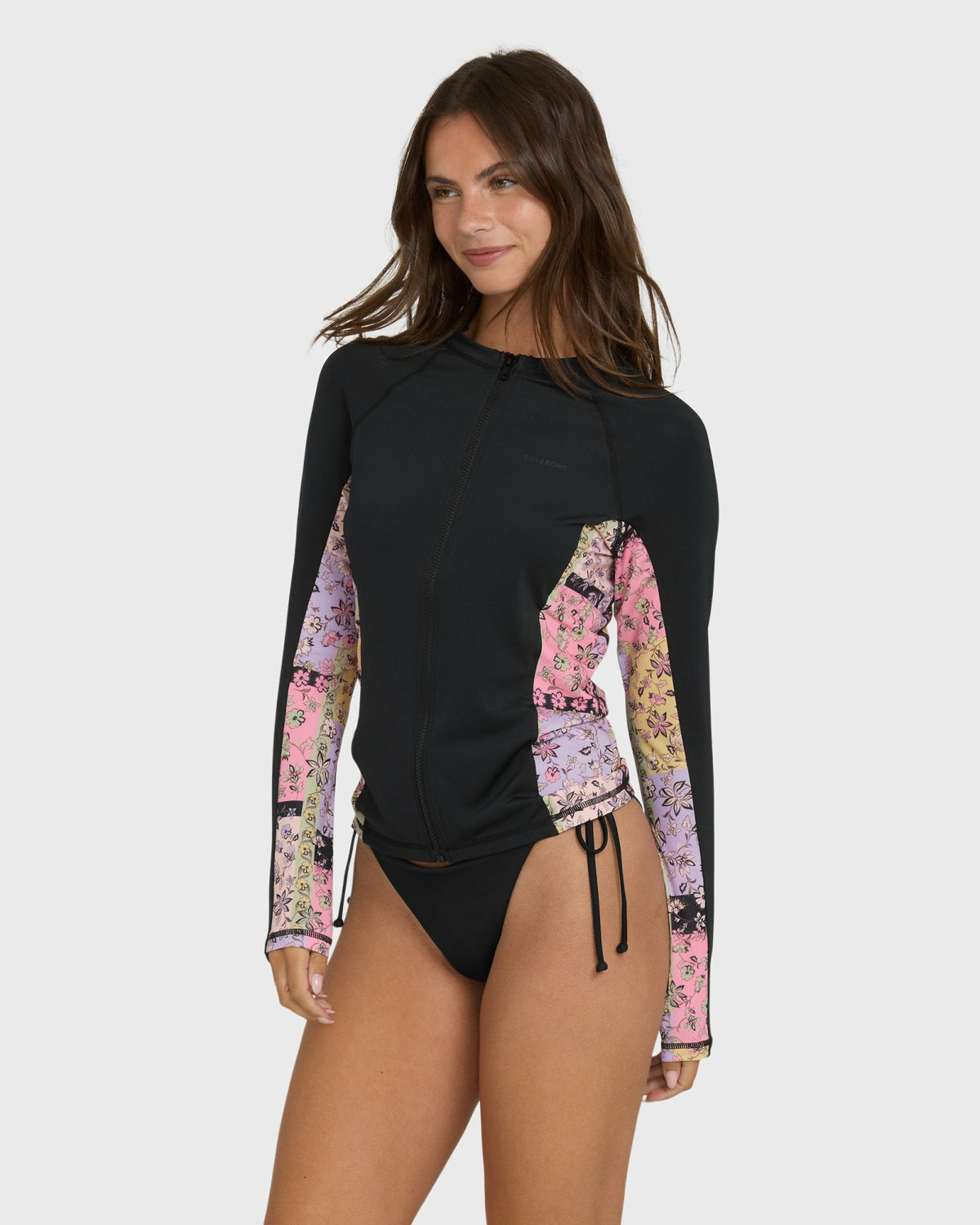 Billabong Women's Dreamy Daze Zip Front Long Sleeve Rashguard - Black Pebble