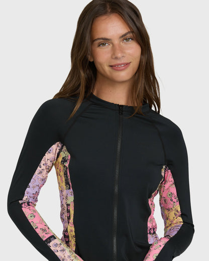 Billabong Women's Dreamy Daze Zip Front Long Sleeve Rashguard - Black Pebble