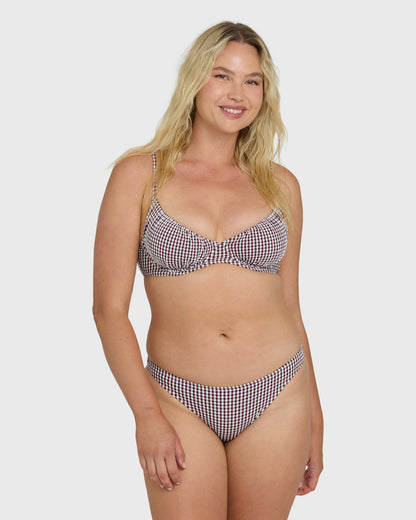Billabong Women's Mini Wave Check Tropic Medium Bikini Bottom - Red Dahlia