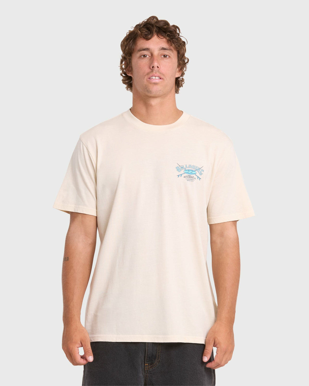 Billabong Men's Heritage Arch Wave Washed Premium Short Sleeve Cotton T-Shirt - Oatmeal