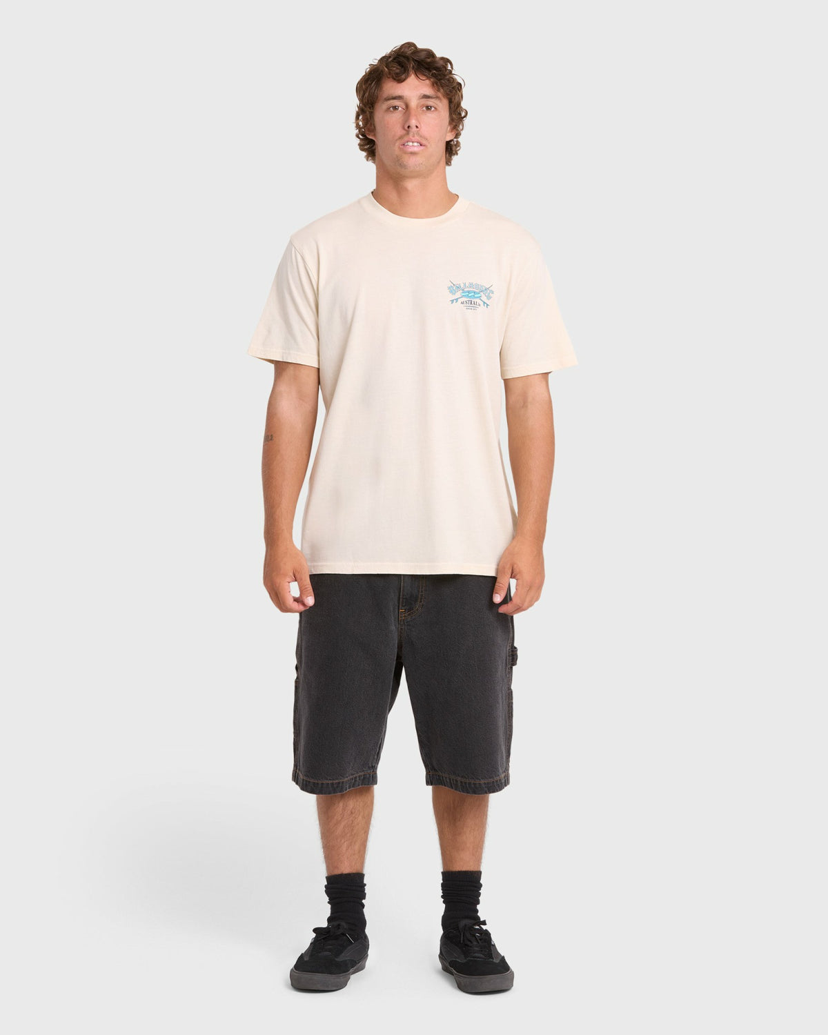 Billabong Men's Heritage Arch Wave Washed Premium Short Sleeve Cotton T-Shirt - Oatmeal