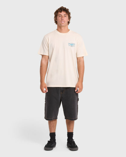 Billabong Men's Heritage Arch Wave Washed Premium Short Sleeve Cotton T-Shirt - Oatmeal