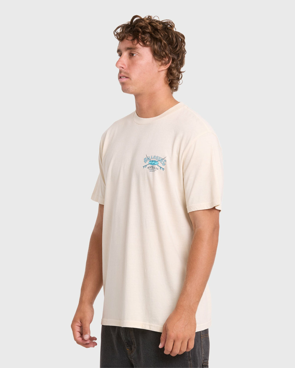 Billabong Men's Heritage Arch Wave Washed Premium Short Sleeve Cotton T-Shirt - Oatmeal